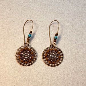 Copper Turquoise Patina Earrings, Fan Dangle earrings, earrings, Gypsy earrings,